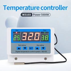 W3103 Digital Temperature Control 5000W 30A High Power Thermostat Heat Cooling Control Switch AC 110-220V With Sensor