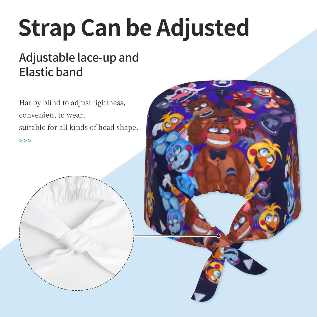 Cappelli Chirurgici FNAF a Tema Freddy's, Berretti da Infermiera per Donne e Uomini, Cappello Medico Kawaii Regolabile con Laccetti Posteriori