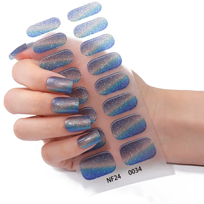 Glitter Cat's Eye Semi Cured Gel Nail Polish Strips Manicure Nail Wraps Fingertip Artist Girl Beauty Nails Sticker UV Lamp Need