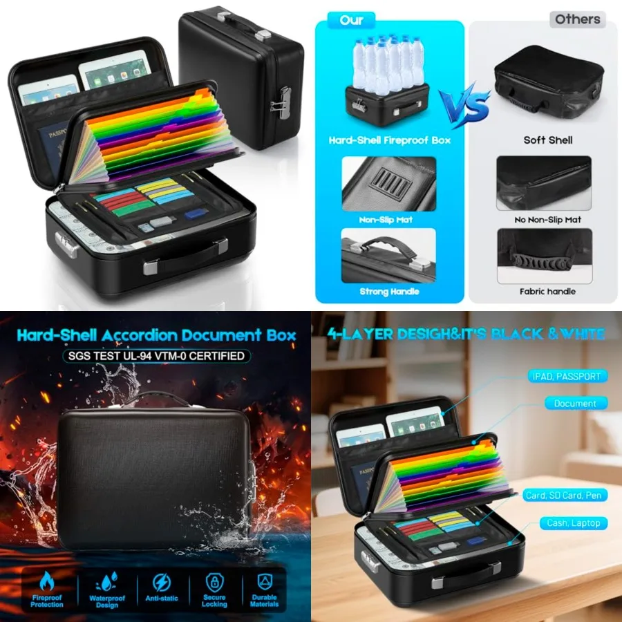 

SEEKIND Fireproof Document Box with Lock Hard-Shell Case File Organizer with Accordion File Folder for Secure Storage of Import