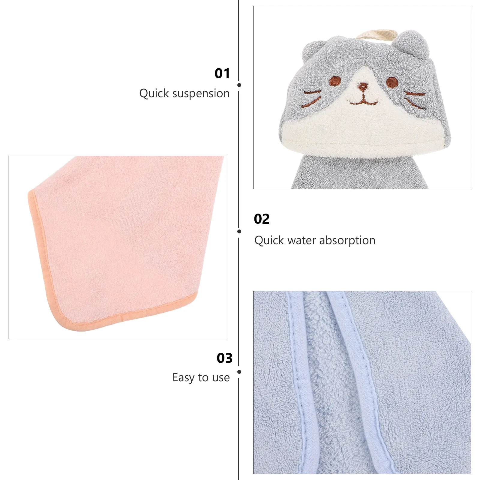 

3pcs Cartoon Animal H Towels Absorbent Coral Fleece Hanging Design Kitchen Bathroom Soft Texture Lovely Appearance Strong Water