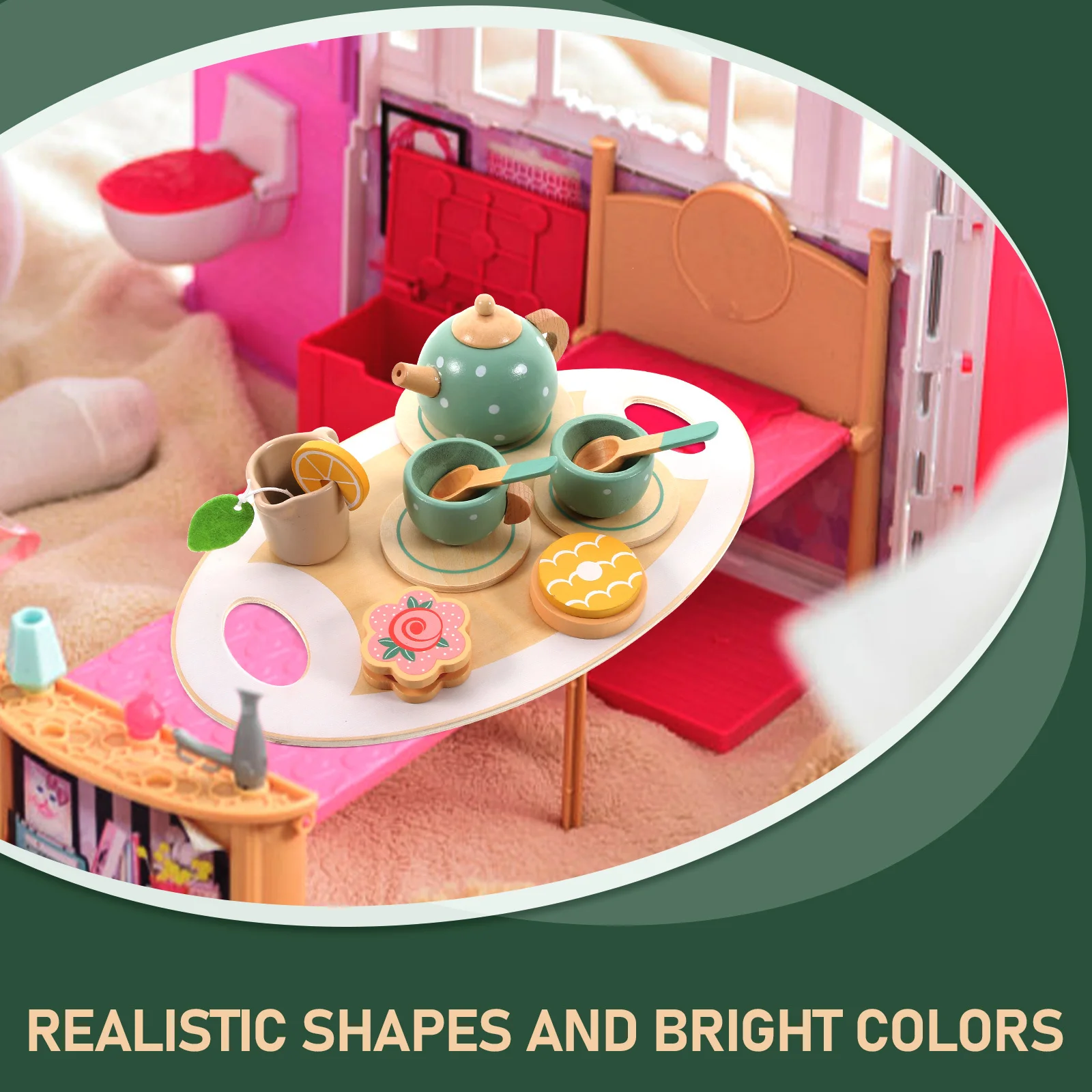 1 مجموعة طقم شاي خشبي ملون التظاهر اللعب طقم شاي بعد الظهر للأطفال الصغار الفتيات الاطفال فتاة خيالية طفل اللعب