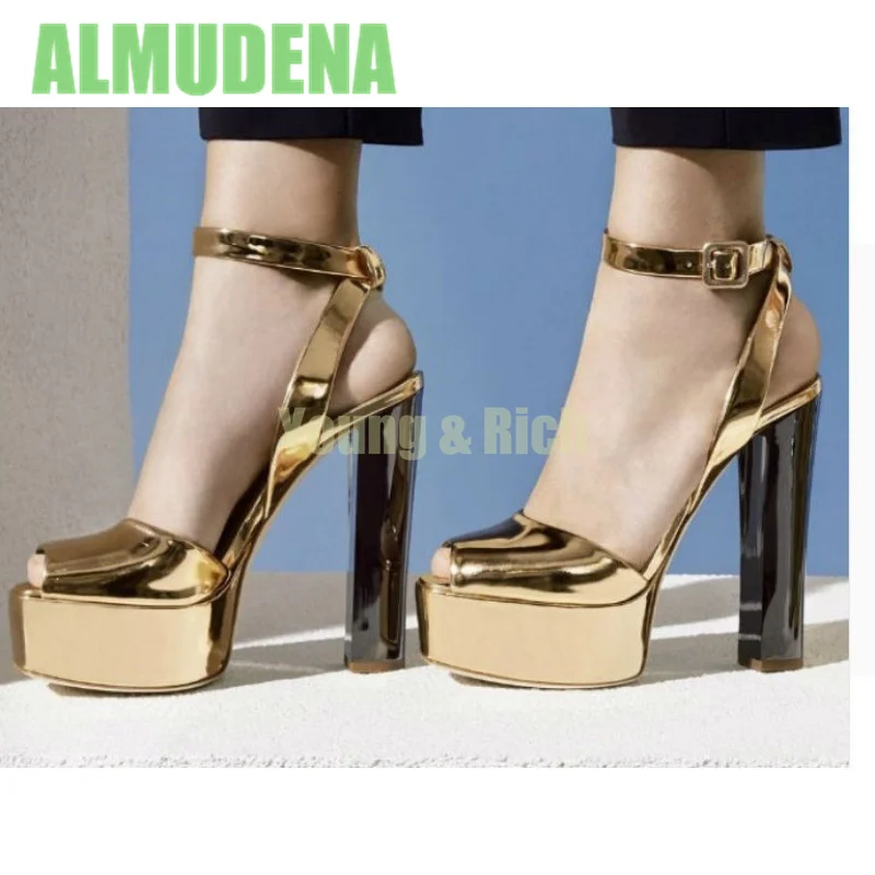 

New Women's Fish Mouth Fashion Design Thick Bottom Waterproof Platform Ultra High Heels Hollow One Word Buckle Sandals