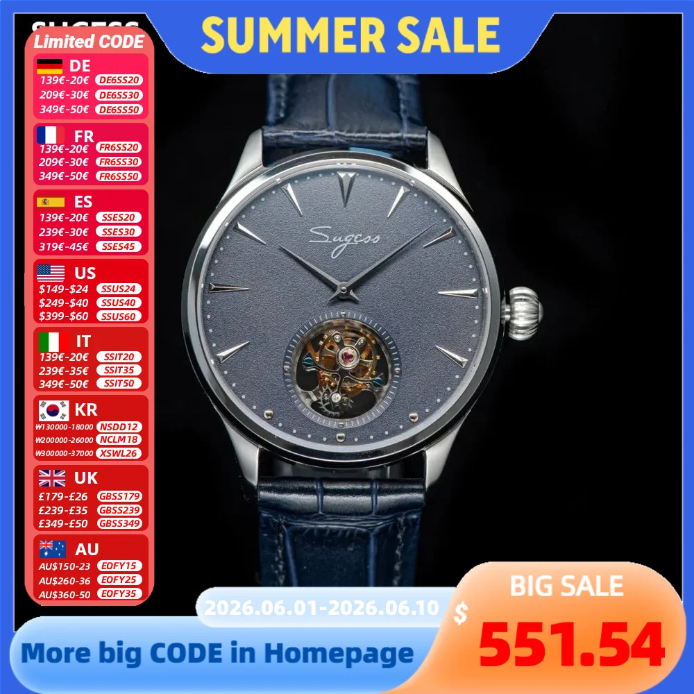 

Sugess Tourbillon Watch Master Tianjin Movement ST8000 Genuine Luxury Dress WristWatches Vintage Mechanical Men Watches Gift New