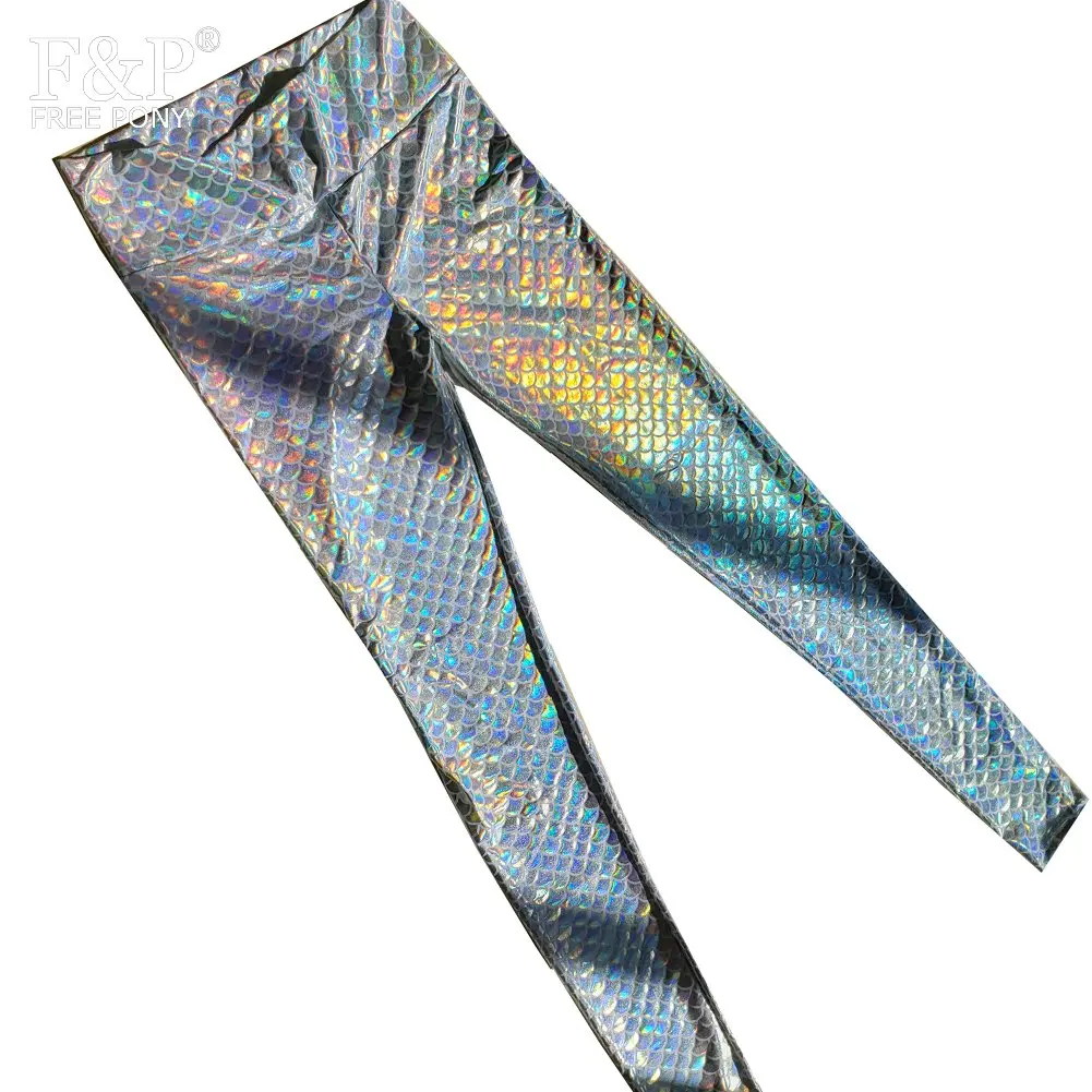 Holographic White Mermaid High Waisted Leggings Burning Man Festival Bottom Sport  Pants Hula Hooping Outfits Gogo Wear Clothing