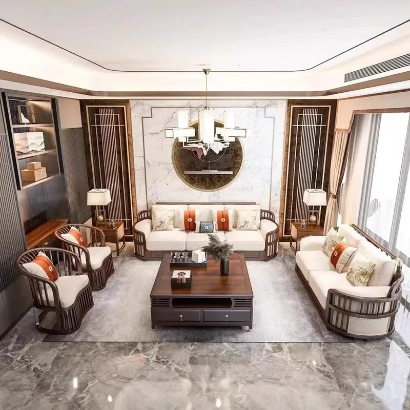 Minimalist New Chinese Style Solid Wood Living Room Sofas Relax Armchairs Comfortable Sofa Living Room High-end Home Furniture