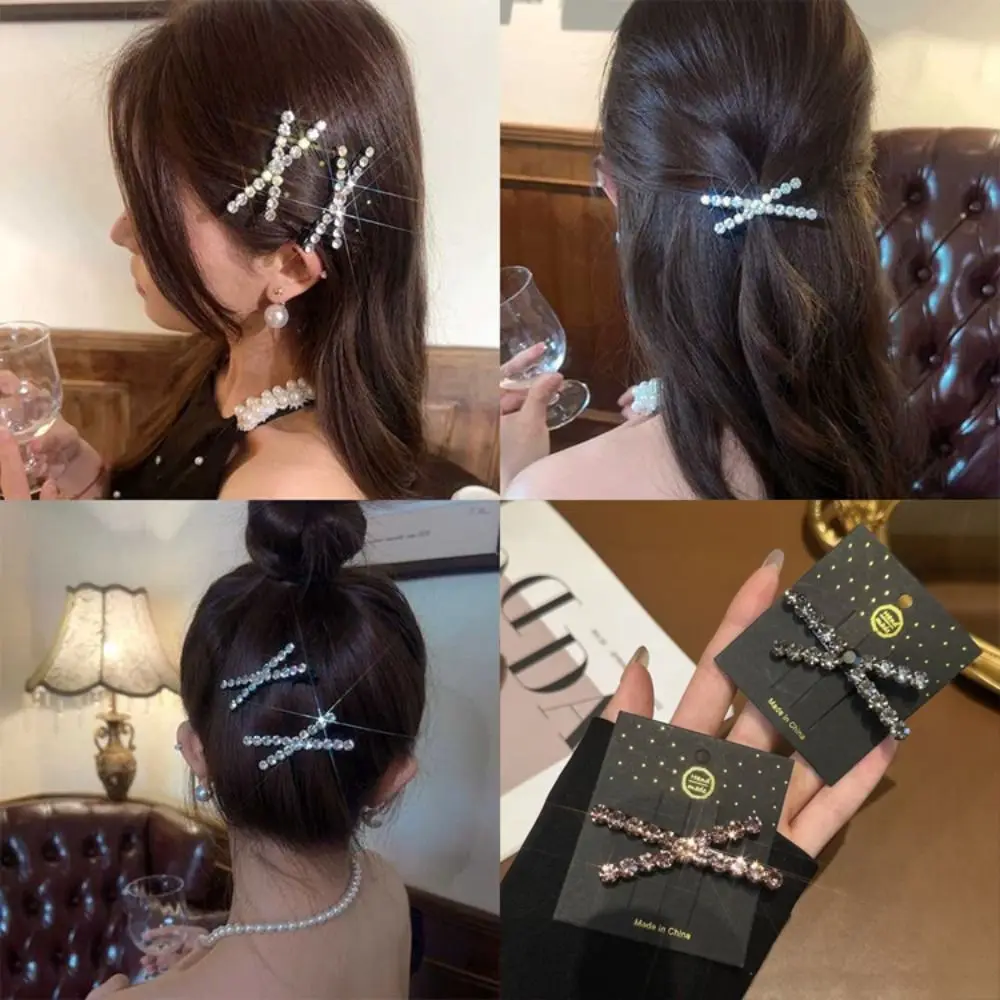 Pinza para el pelo personalizada con diamantes de imitación de circón, pinza para el pelo pequeña en forma de X, horquilla cruzada, Clip LATERAL, ropa de calle geométrica