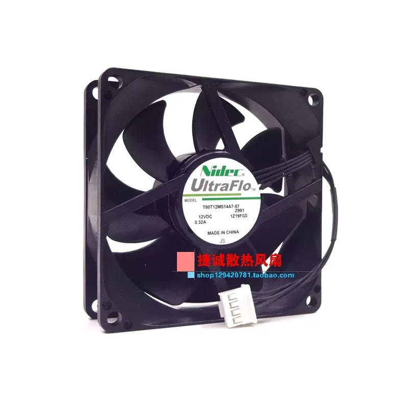 Nidec T80T12MS14A-57 12V 0.30A 8025 8cm 4-wire temperature controlled PWM speed regulating fan