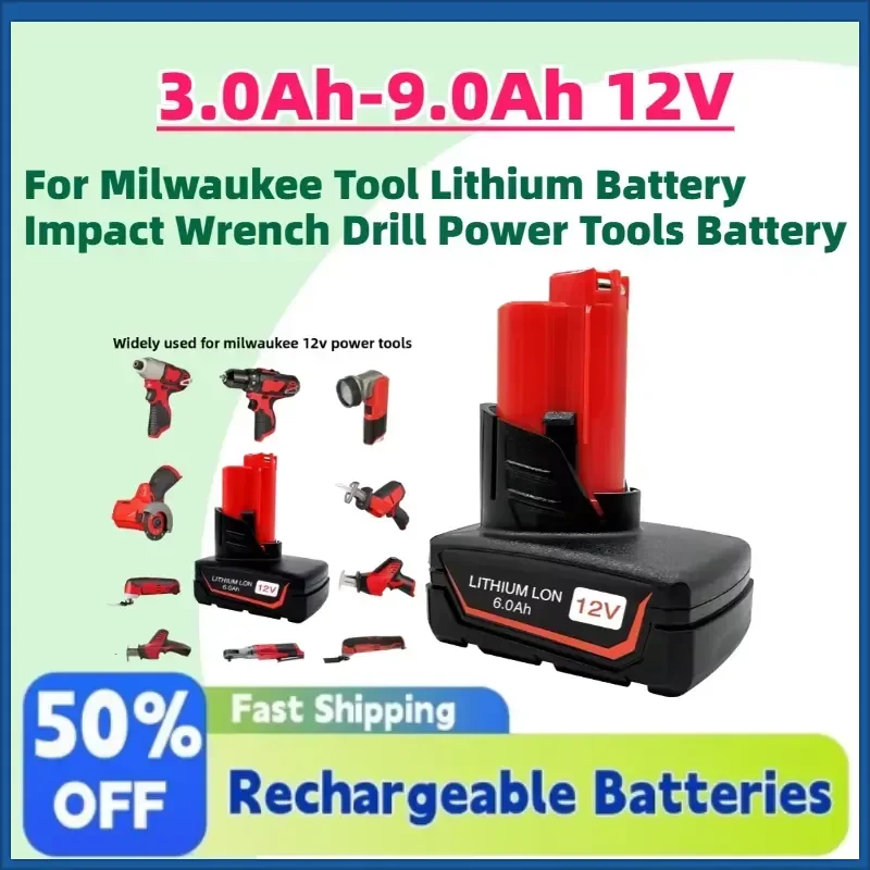 

In Stock 3.0Ah-9.0Ah 12V Rechargeable Batteries For Milwaukee Tool Lithium Battery Impact Wrench Drill Power Tools Battery