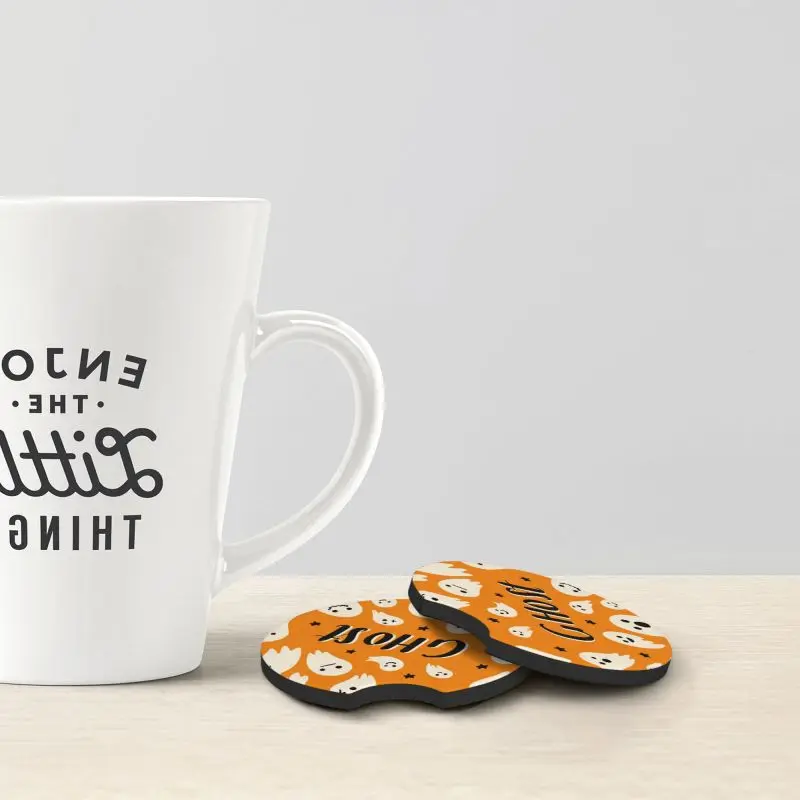 Ghost Pattern Car Cup Holder Coasters 2 Pack Universal Auto Insert Coaster Most Car Interior Cute Assecories with A Finger Notch
