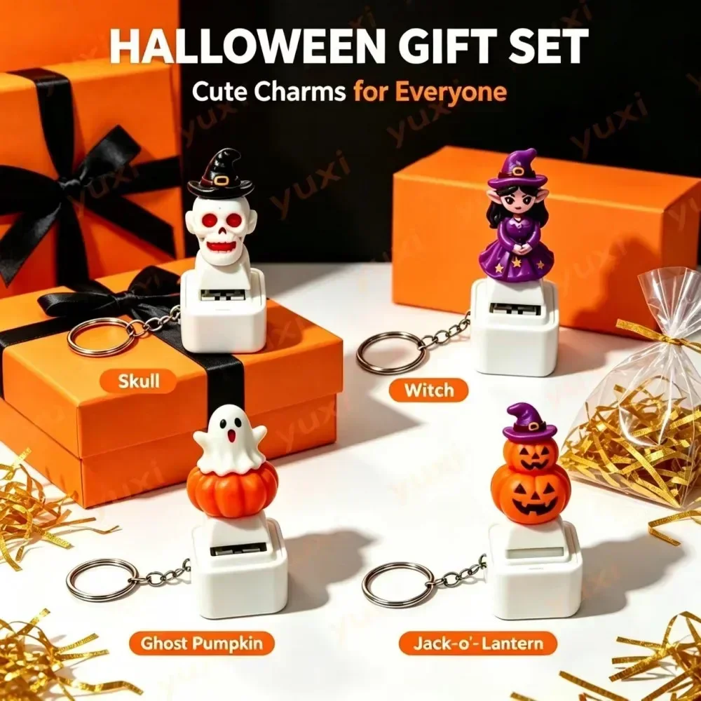 @Halloween Pumpkin Glowing Keychain Keyboard Stress Relief Fidget Button Keycap Fidget Clicker Keyboard Keychain Pendant Toys