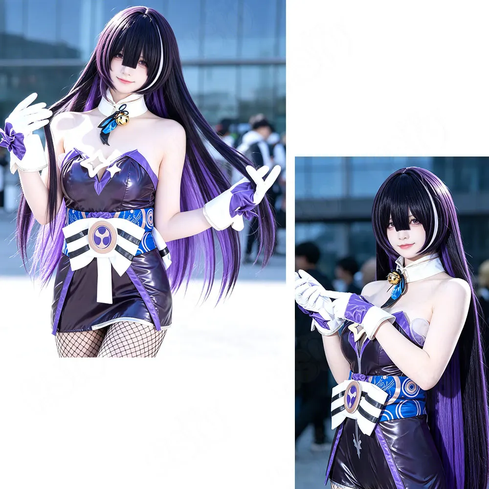 Azur Lane Musashi Cosplay Hair 100cm Long Multi-tonal Black Purple White Blended Synthetic Wig Plus Wig Cap