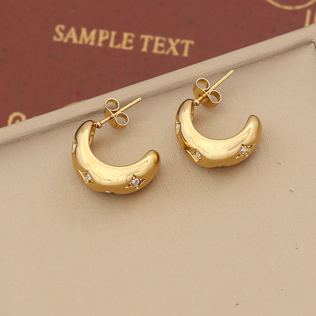 Pedina Stainless Steel C-shaped golden Full Diamond Earrings For Women Fashion Ear Drop Valentine's Day Jewelry Gift