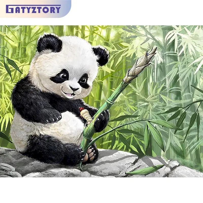 

GATYZTORY Diamond Painting With Frame 5D DIY Full Round Square Mosaic Embroidery Panda Animals Cross Stitch Crafts Unique Gift