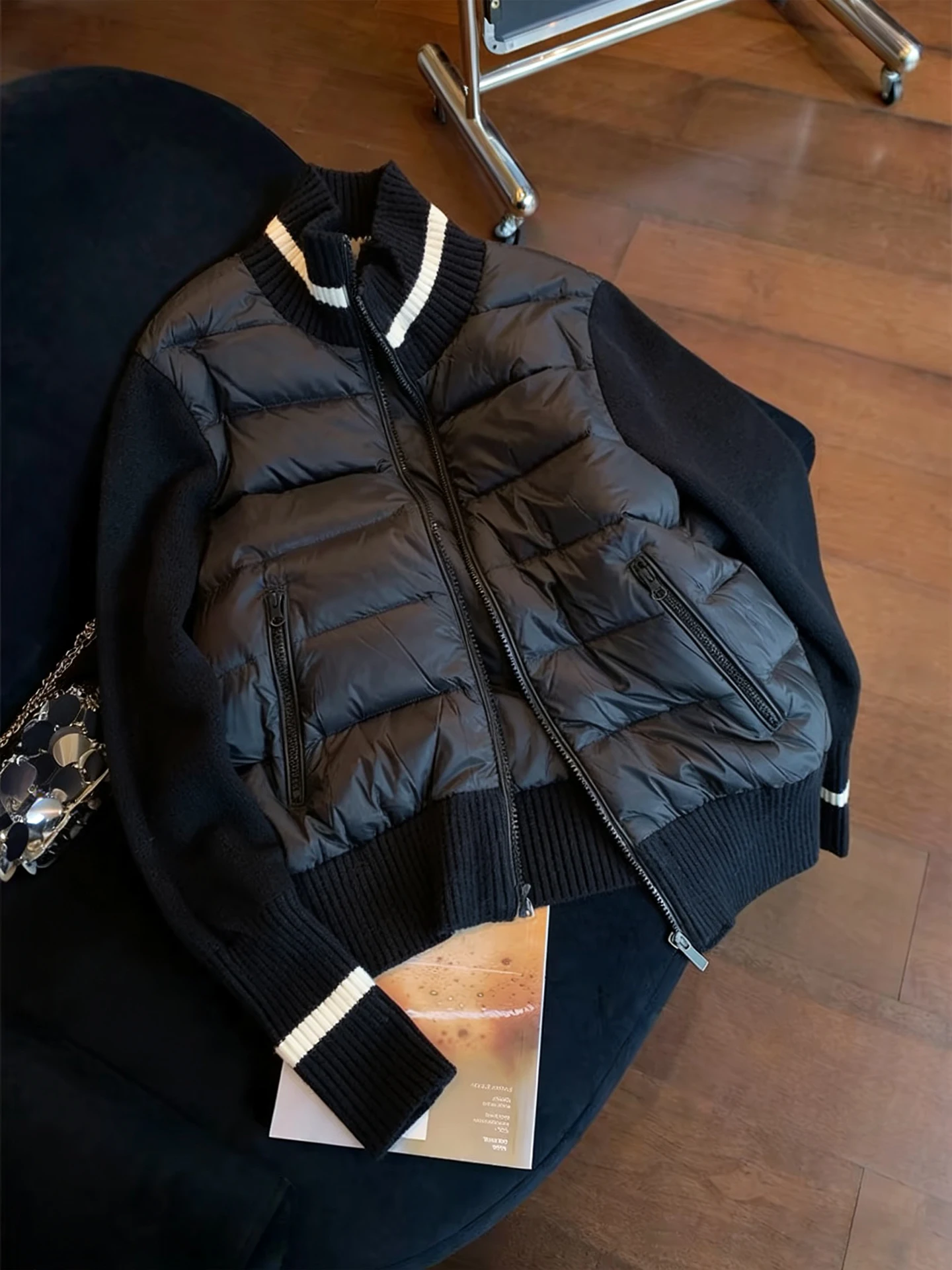 Retro Gestrickte Spleißen Baumwolle Jaet Stehkragen männer Casual All-Match Herbst Winter Faion Oberbekleidung Reißverschluss Lange...