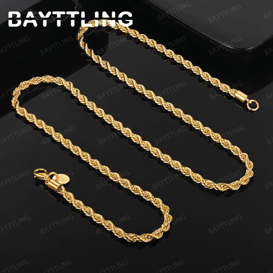 

925 sterling silver 18K gold exquisite 4mm rope chain necklace men and women accessories gift party fashion jewelry