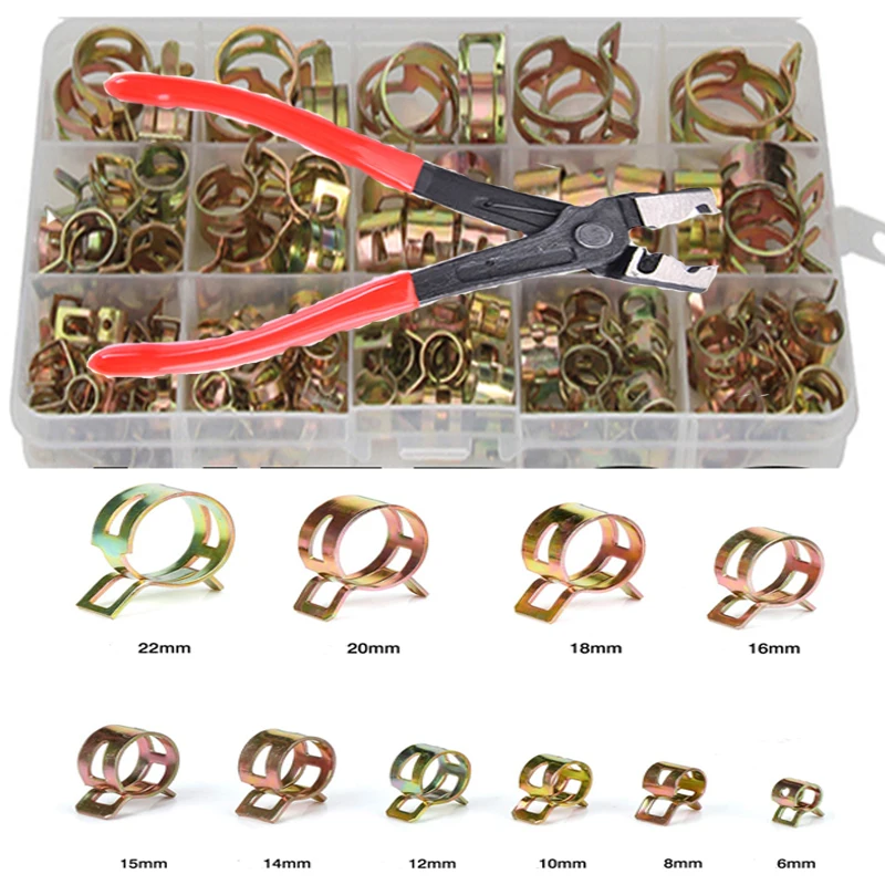 

115pcs Spring Hose Clamps Zinc Plated Spring Clip Fuel Line Hose Water Pipe Air Tube Clamps Pipe Clamp Quick-Release Clamp6-22mm