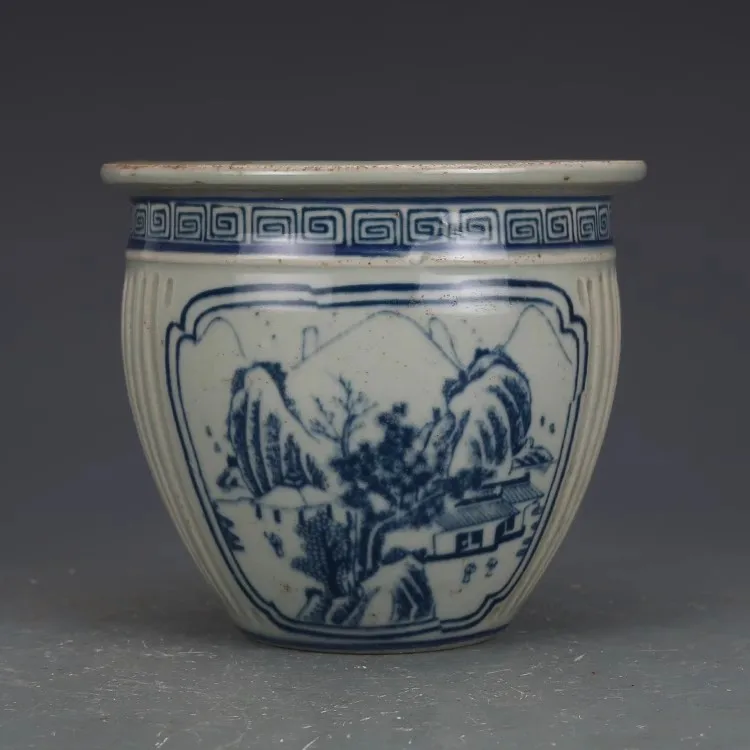 

Blue and white mountain pavilion pavilion small jar antique porcelain antique antique collection
