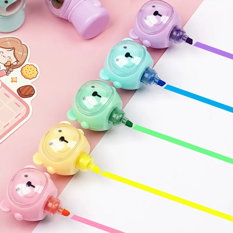 5PCS/Set kawaii bear Highlighter Pen Candy Color Fluorescent pens cartoon Art Painting Marker Pens School Stationery Supplies