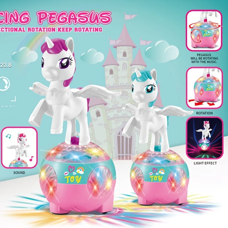 Giocattolo con unicorno danzante, giocattolo musicale leggero rotante, regalo di compleanno per bambini, giocattolo per ragazze dai 3 anni in su