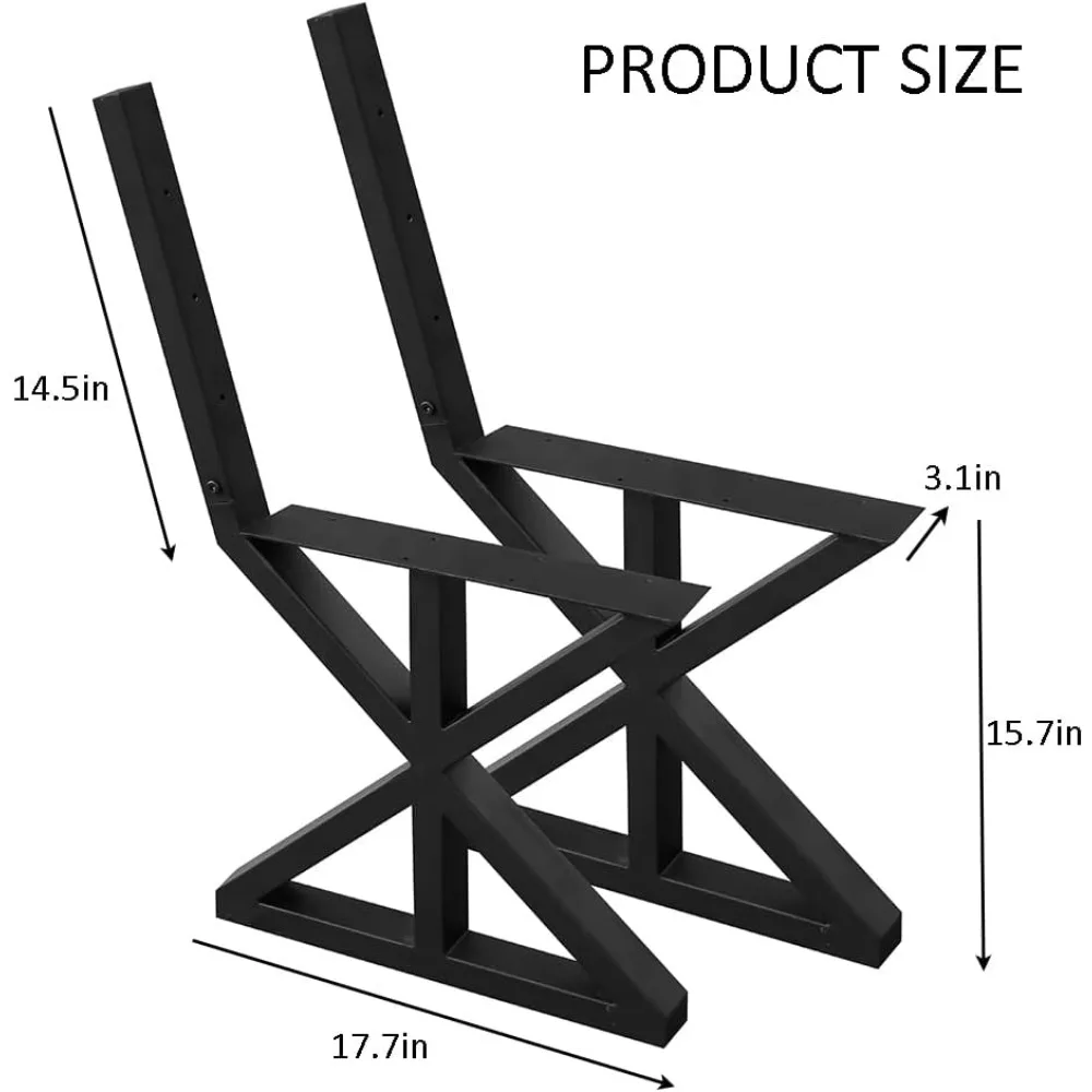 16 Inch Triangle Metal Bench Legs with Backrest Bracket Set of 2 - DIY Project for Outdoor & Indoor Use