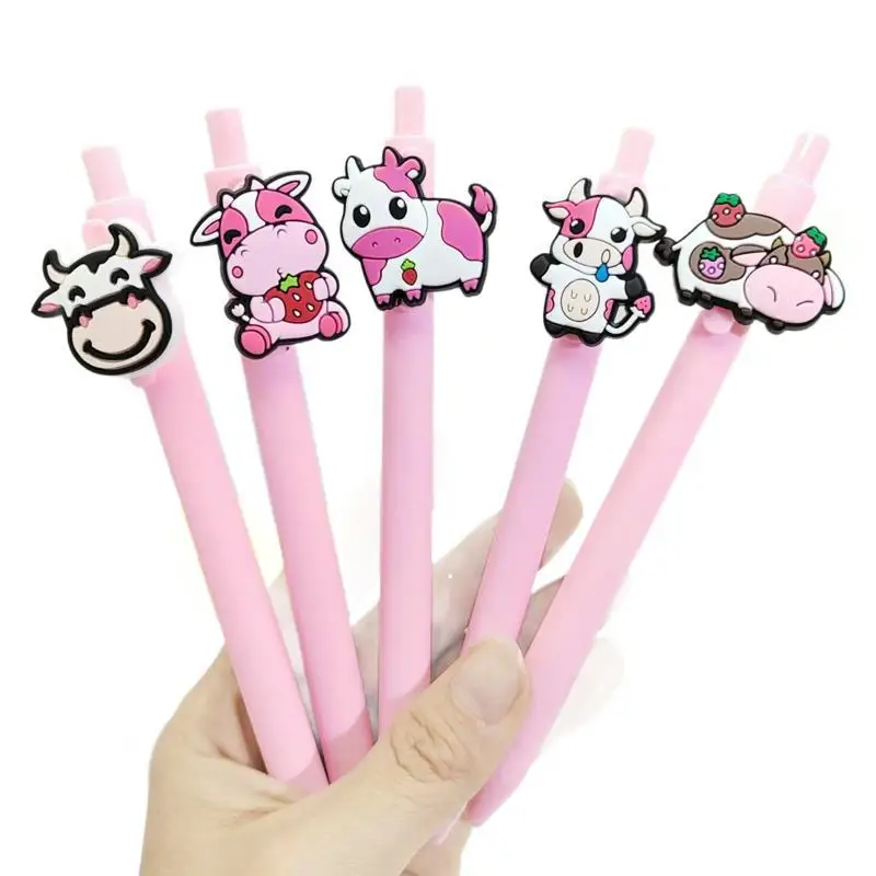 2025 Hot Selling Leuke Ranch Koe Styling Druk Pen Hoge Schoonheid Roze Stier Patch Balpen Briefpapier Nieuwjaar Cadeau