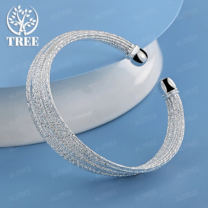 

New 925 Sterling Silver Adjustable Opening Multiline Bangles Women Beautiful Jewelry Christmas Party Gifts Accessories