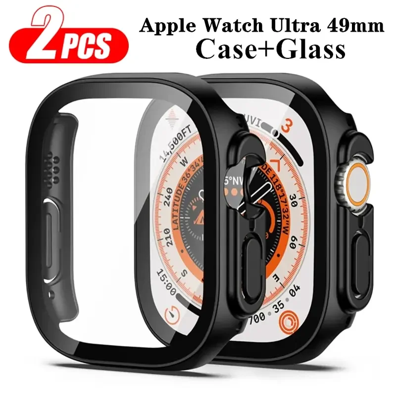 2PCS Fall + glas Für Apple Uhr Ultra 49mm 45mm 42mm 41mm 44mm 40mm Film Screen Protector Bumper IWatch Serie 5 8 7 SE 6 Abdeckung