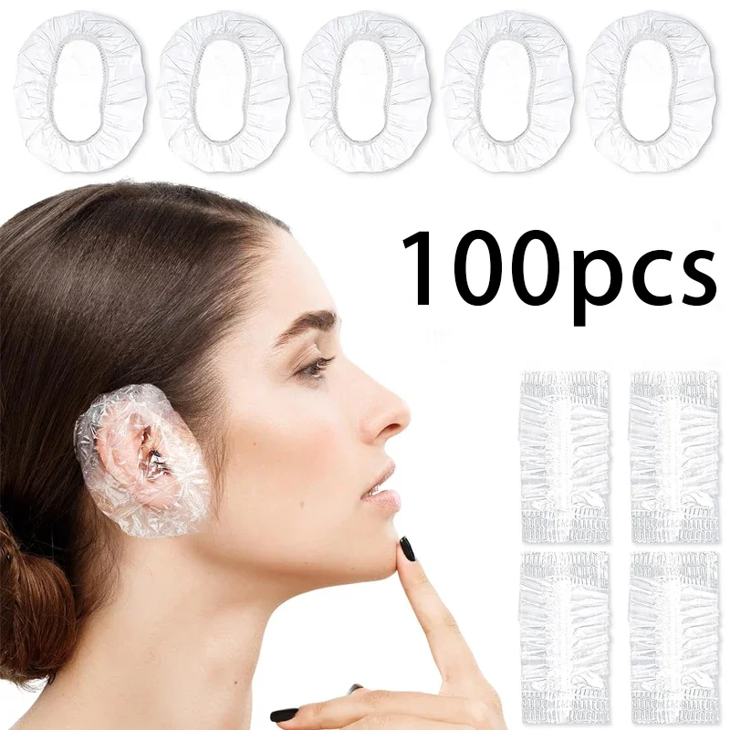 100pcs Disposable Earmuffs Waterproof Hair Dyeing, Bathing, Beauty Shampoo Sheath, Ear Hole Water-proof Earmuffs Barber Supplies