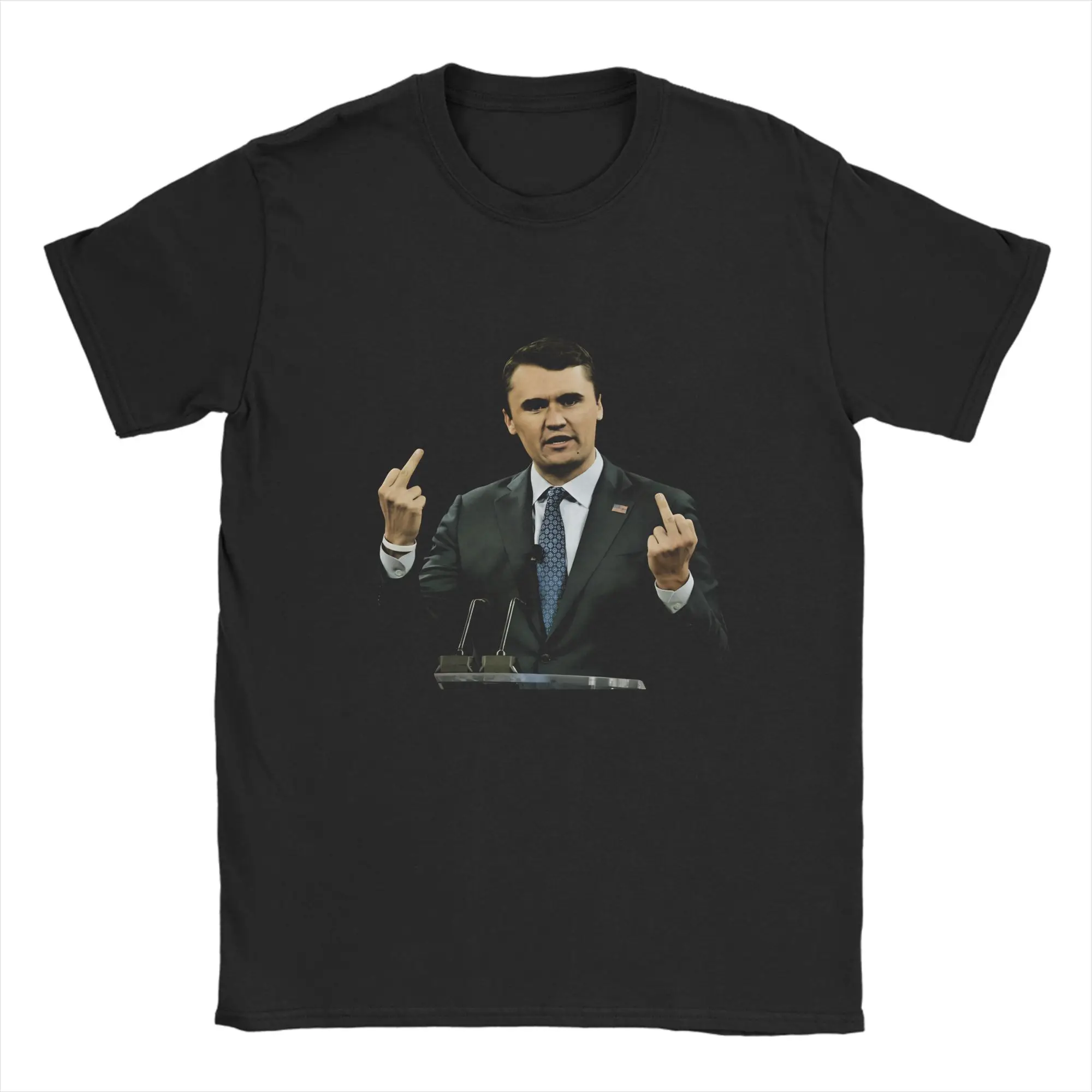 

Charlie Kirk Midle finger T-Shirt Men Crazy Pure Cotton Tee Shirt Crewneck Short Sleeve T Shirts Classic Clothing