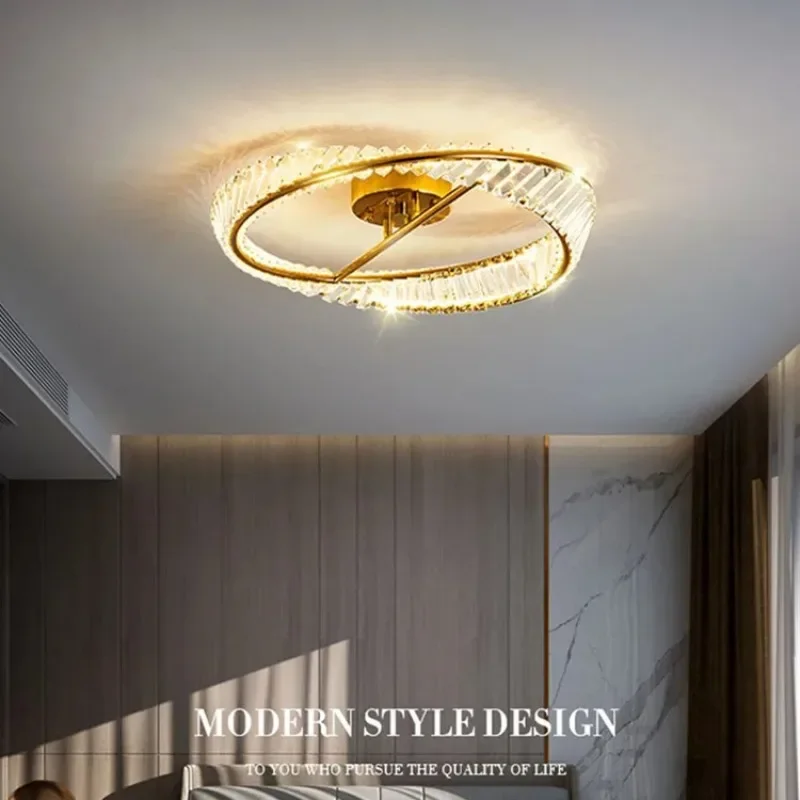 Gold Round Crystal Ceiling Lamp Modern Luxury Interior Light Living Room Bedroom LED Ceiling Chandelier Dining Lighting Fixture