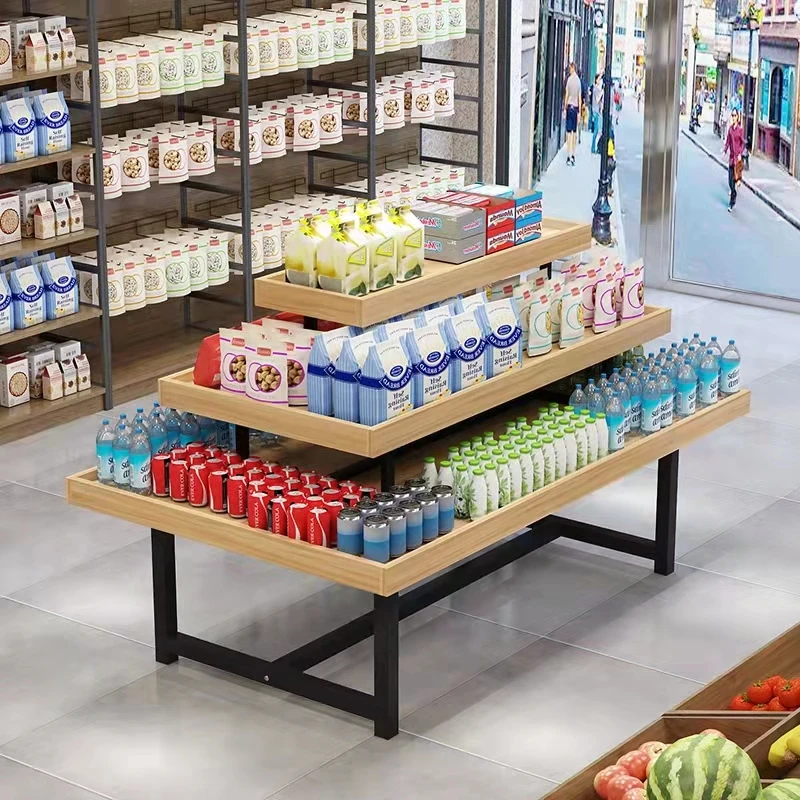 Custom, Metal Frame Wooden Table Wooden Display Shelf Retail Shop Display Stand Store Rack