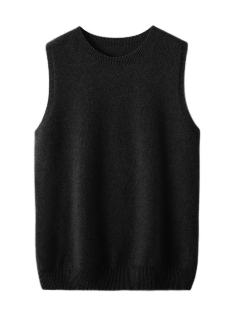 Womens Sleeveless O-neck Basic Pullover Sweater 2024 Spring Summer 100% Merino Wool Casual Solid Waistcoat Female Knitwear Tops