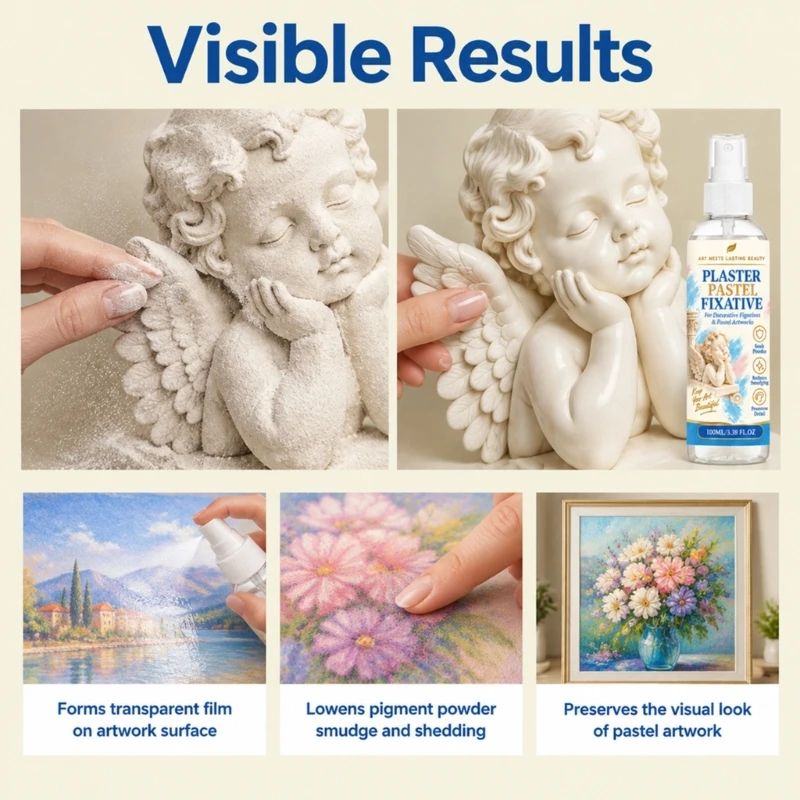 Powdered-Color Artwork Fixative Coating with Pump Application and Transparent Protective Layer for Fully Completed Art F19E