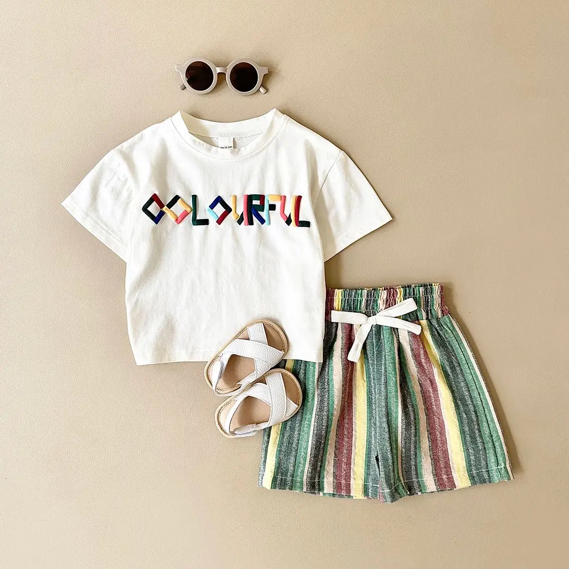 2024 Newborn Baby Boys Clothing 2Pcs Summer Baby Girls Clothes Sets Puff T-Shirt +Color Bars Shorts Cotton Children Outfit Suit