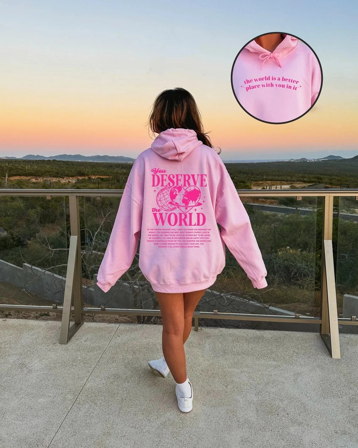 DESERVE WORLD Velvet hoodie plain English letter slogan print kangaroo pocket drawstring print hoodie