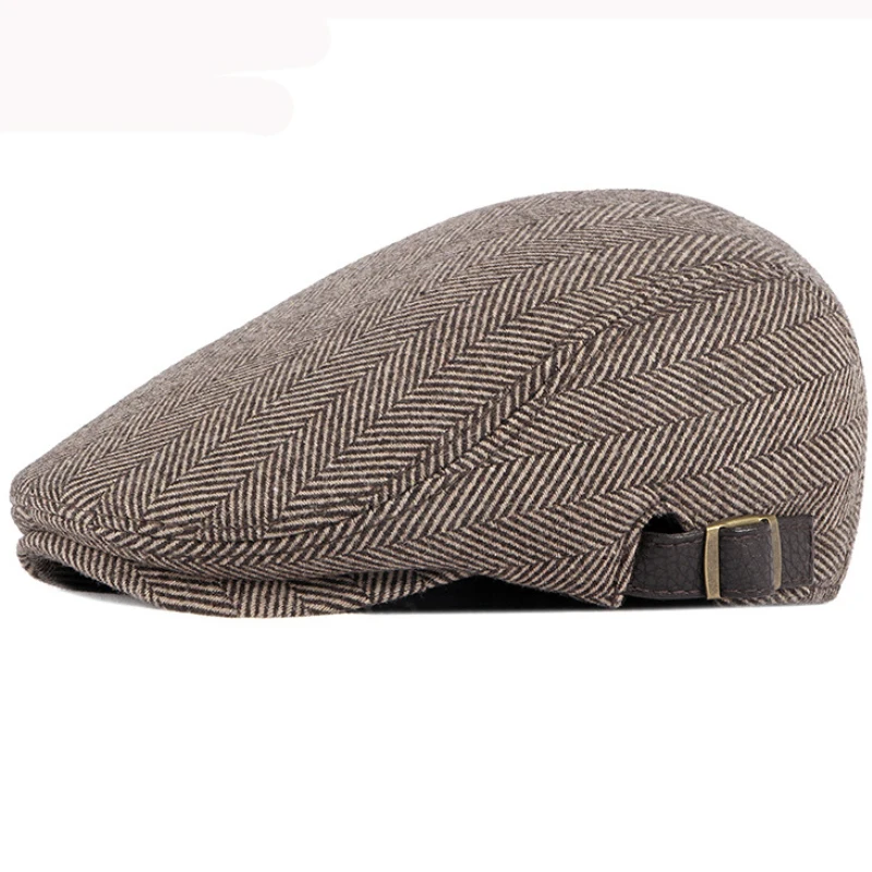 HT2888 Berets Men High Quality Autumn Winter Wool Hat Striped   Flat Cap Artist Painter Hat Male Adjustable Beret Cap