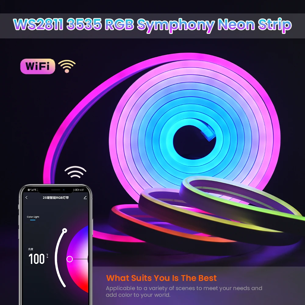 Tuya Smart Wifi Neon Light WS2811 RGB LED Strip Adresowalna taśma RGBIC Wstążka Wodoodporna lampa otoczenia Pilot Bluetooth