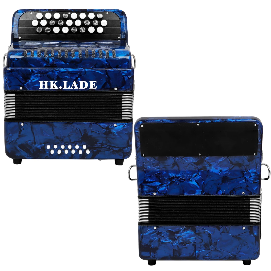 HK·LADE Bayan Accordion AH-150 25-Key 12-Bass Voice Changing Accordion Sheepskin Bellows Accordion Blue/Red with Storage Strap