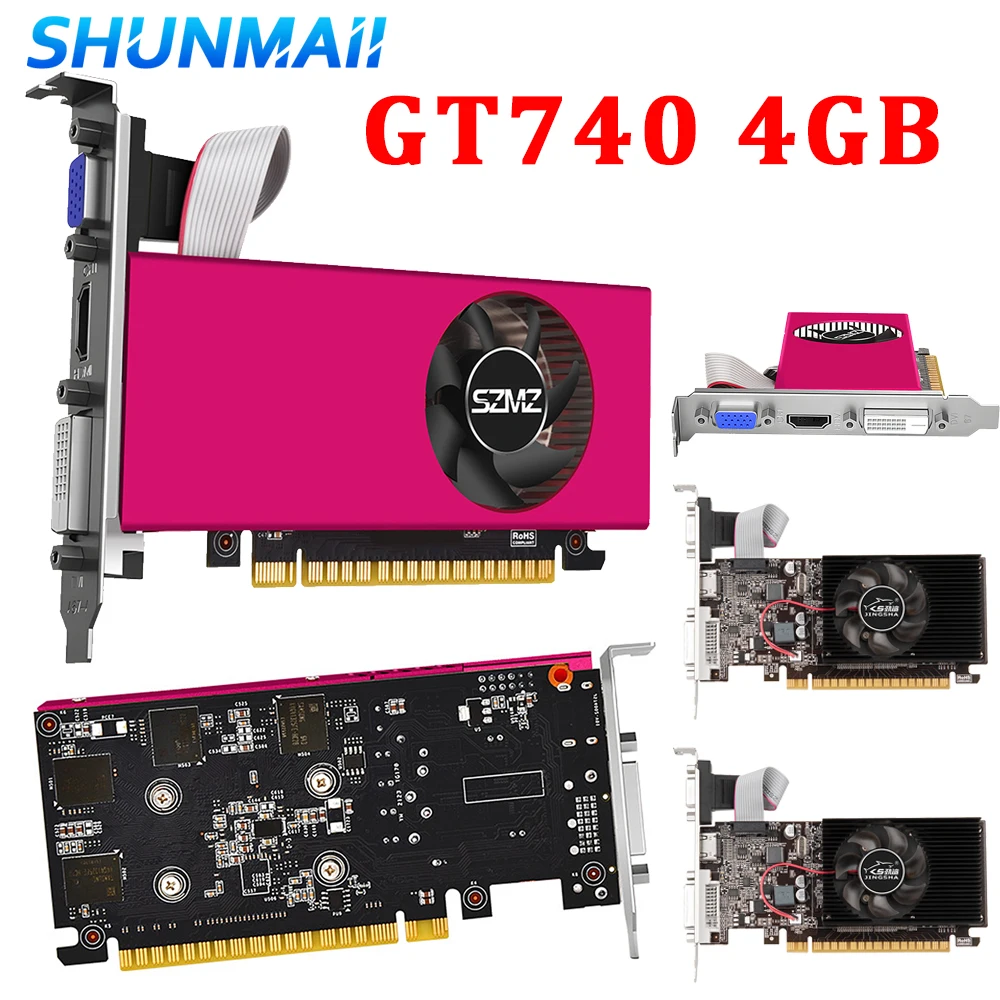 GT740 4GB DDR5 Graphics Card Low Profile Video Card with DVI HDMI-Compatible Interface 128 Bit PCI-E2.0 16X for Office/Home