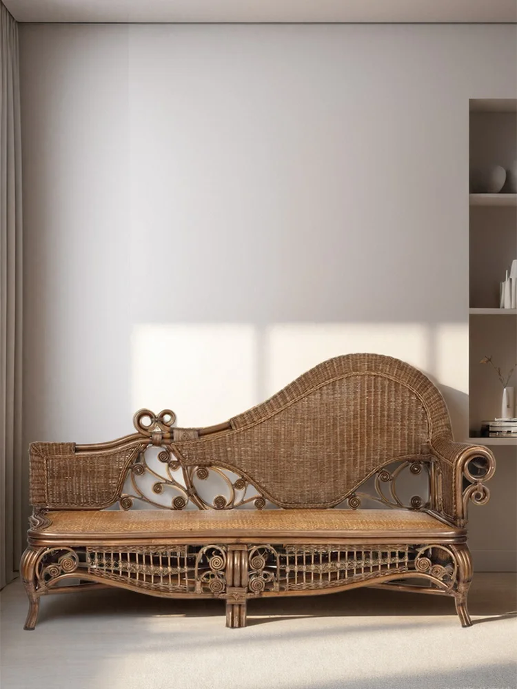 

Rattan chaise longue beauty couch bedroom, rattan chair sofa single bed European light luxury lunch lounge chair