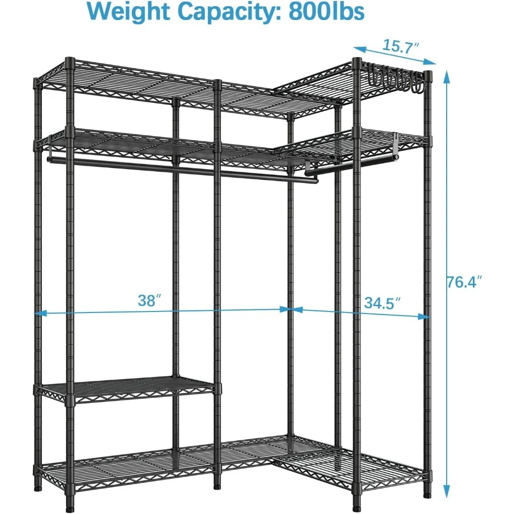 VIPEK L Shaped Garment Rack, Heavy Duty Canto Clothes Rack, Prateleiras Ajustáveis, Hastes Suspensas, Portátil, Armário, L30