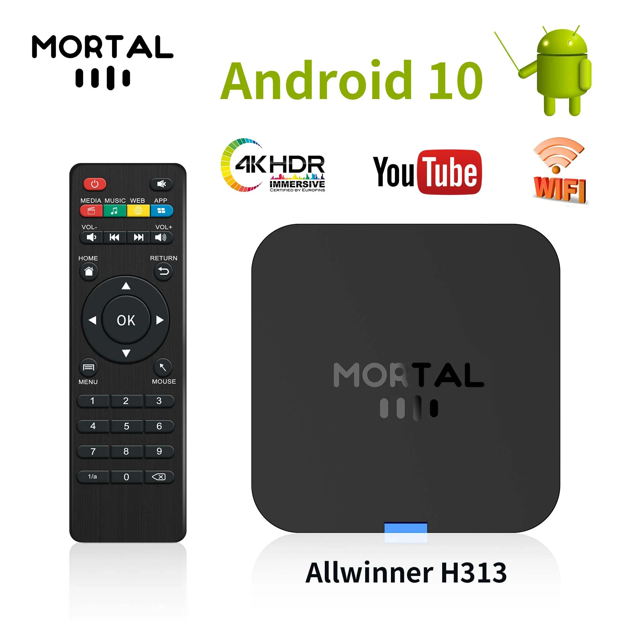 

Smart TV Box Mortal TX1-S Android 10 2,4G WIFI 4K HDR 2G 16 ГБ Allwinner H313 64 бит Google Youtube четырехъядерный глобальный медиаплеер