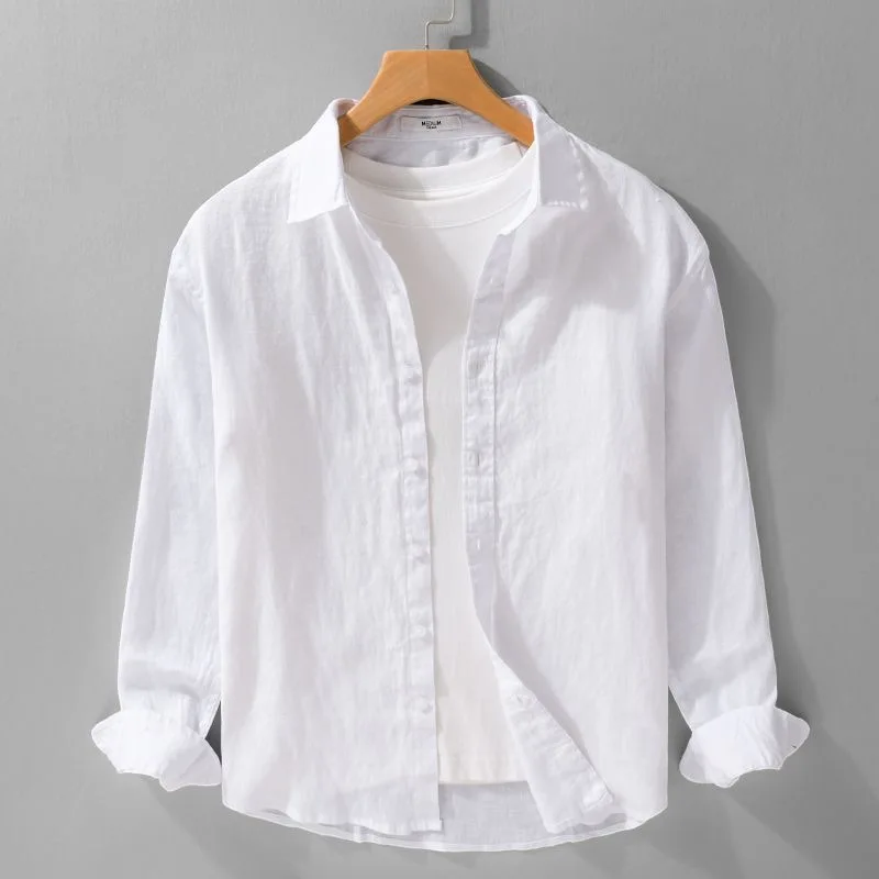 

Long Sleeve Shirt Color Woven Pure Linen Cotton Linen Material Men's Clothing Breathable Lightweight Chinese Style
