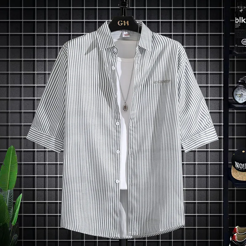 

Мужская футболка премиум-класса в полоску, свободного кроя, тонкая, летняя, модная, брендовая, молодежная, с квадратным воротником