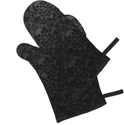 Gothic Halloween Skull Microwave Gloves 2Pcs Heat Resistant Gloves for Kitchen BBQ Cooking Baking Grilling Cooking Gloves