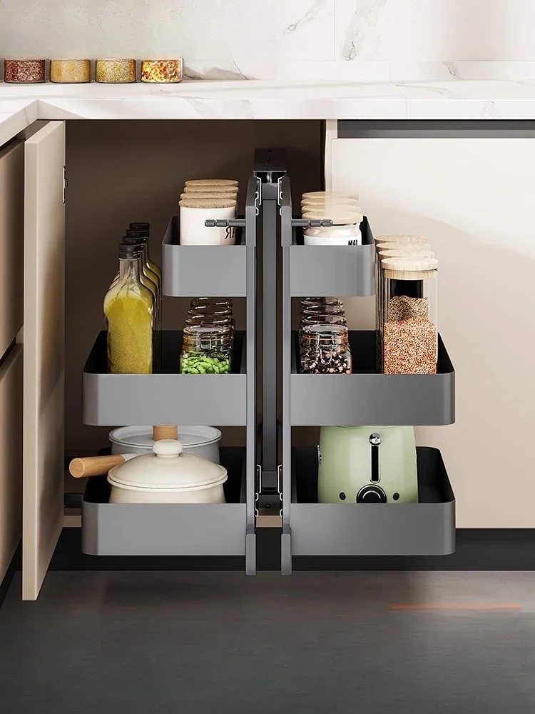 

Cabinet Pull Basket Inner Shelf Space Aluminum Alloy Drawer Corner Storage Basket