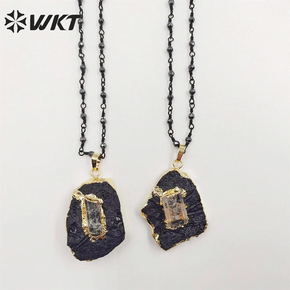 WT-N1088 Lucky Naural Black meteorite necklace women natural energy hematite beads rosary chain stone necklace