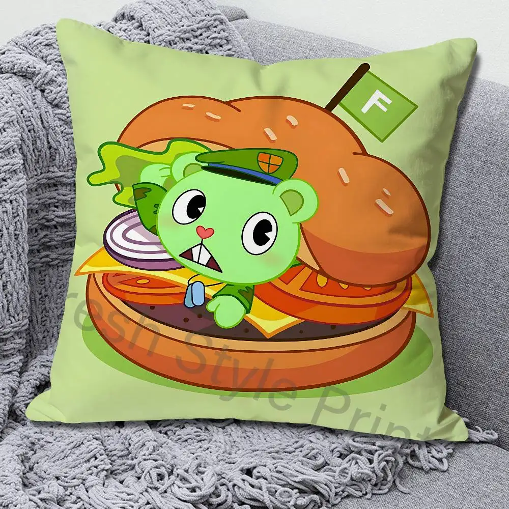 H-Happy Tree Friends F-Flippy Pillow Cases for Bedroom Living Room Sofa Home Decor Polyester Cushion Cover with Zipper