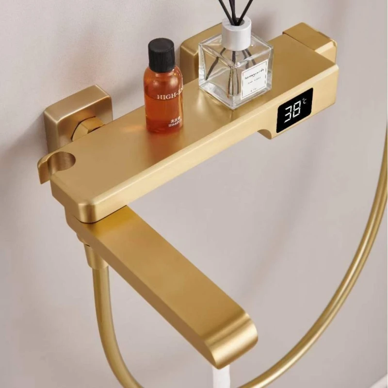 

Manufacturer's telescopic folding digital display shower shower set All-copper bathroom pressurized nozzle Lifting wall-mounted